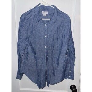 Liz Claiborne Womens Large Blue Long Sleeve Button Down Shirt Blouse